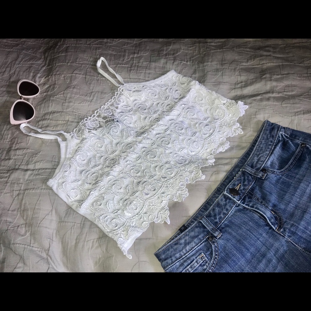 Sexy Vintage boho crochet lace crop top